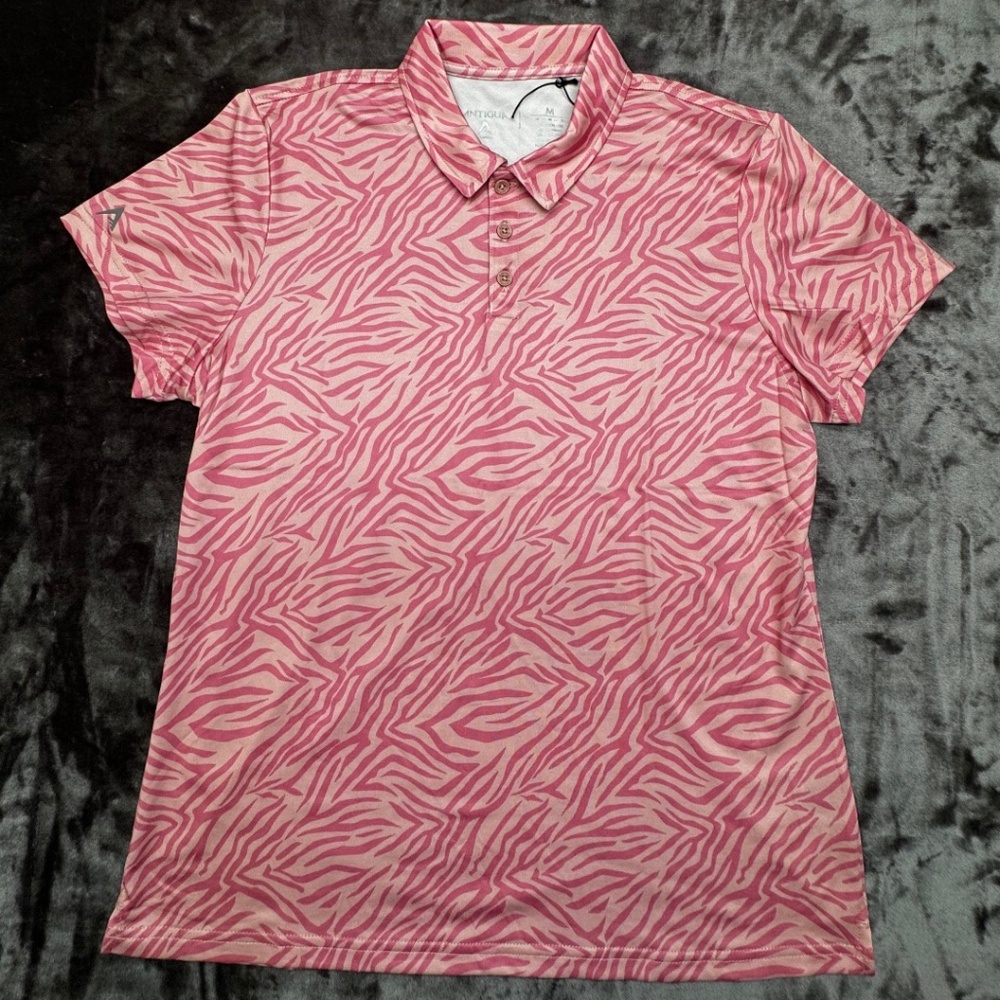 Classic OM Antigua Pink Zebra Print Golf Polo Shirt Performance Medium